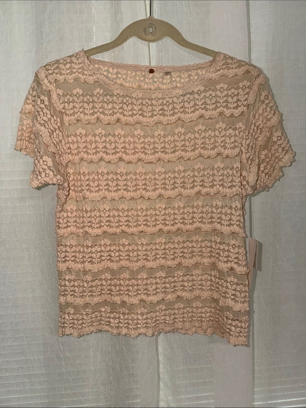 free people XL Beige Intimately Lace Floral Short Sleeve Stretch Top